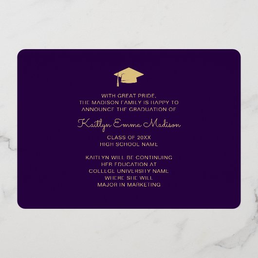 5フォトグラードコラージパープル&ゴールドフォイルカード 箔招待状 (裏面)