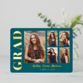 5フォトグラードコラージュティール（緑がかった色）&ゴールドフォイルカード 箔招待状 (立ち正面)