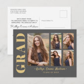 5フォトグラードコラージュモダンスクリプトグレーと金ゴールド ポストカード (正面/裏面)