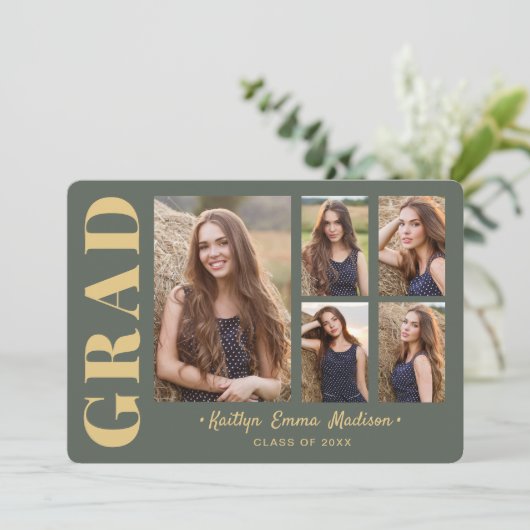 5フォトグラードコラージュモダンスクリプトセージと金ゴールド 案内状 (スタンド正面)