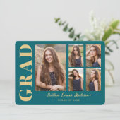 5フォトグラードコラージュモダンスクリプトティール(緑がかった色)と金ゴールド 案内状 (スタンド正面)