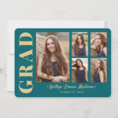 5フォトグラードコラージュモダンスクリプトティール(緑がかった色)と金ゴールド 案内状 (正面)