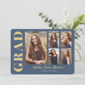 5フォトグラードコラージュモダンスクリプトブルーと金ゴールド 案内状 (スタンド正面)