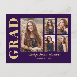 5フォトグラードコラージュモダンスクリプト紫と金ゴールド ポストカード