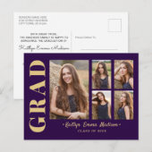 5フォトグラードコラージュモダンスクリプト紫と金ゴールド ポストカード (正面/裏面)