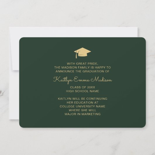 5フォトグラードコラージュモダンスクリプト緑と金ゴールド 案内状 (裏面)