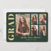 5フォトグラードコラージュモダンスクリプト緑と金ゴールド 案内状 (正面)