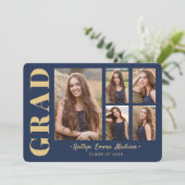 5フォトグラードコラージュモダンスクリプトNavy Blue金ゴールド 案内状 (スタンド正面)