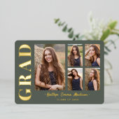 5フォトグラードコラージュSage Green & Gold Foil Card 箔招待状 (立ち正面)