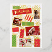 5フォトコラージクリスマスフォイルホリデーカード 箔招待状 (正面)