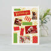 5フォトコラージクリスマスフォイルホリデーカード 箔招待状 (立ち正面)