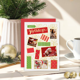 5フォトコラージクリスマスフォイルホリデーカード 箔招待状