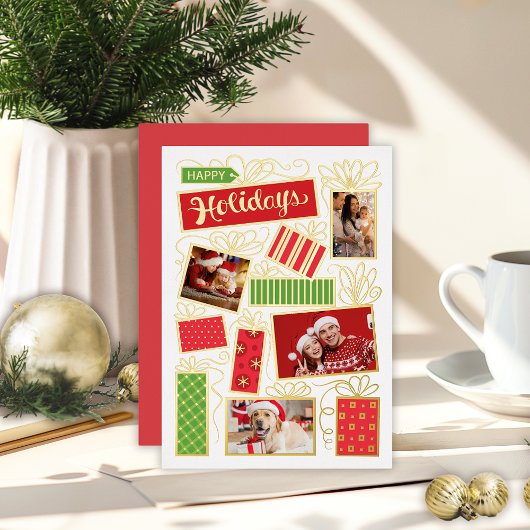 5フォトコラージクリスマスフォイルホリデーカード 箔招待状