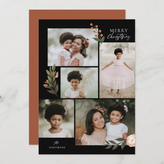 5フォトコラージテラコッタボホクリスマス シーズンカード (正面/裏面)