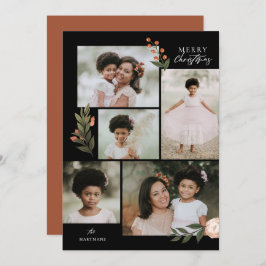 5フォトコラージテラコッタボホクリスマス シーズンカード