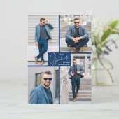 5フォトコラージブルー卒業パーティー 招待状 (スタンド正面)