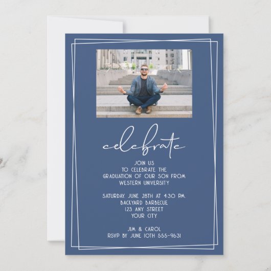 5フォトコラージブルー卒業パーティー 招待状 (裏面)