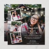 5フォトコラージュのストリングライト卒業パーティー 招待状 (正面/裏面)