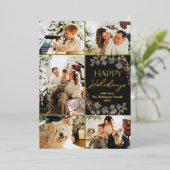 5フォトコラージュエレガントファミリーホリデーカード 箔招待状 (立ち正面)