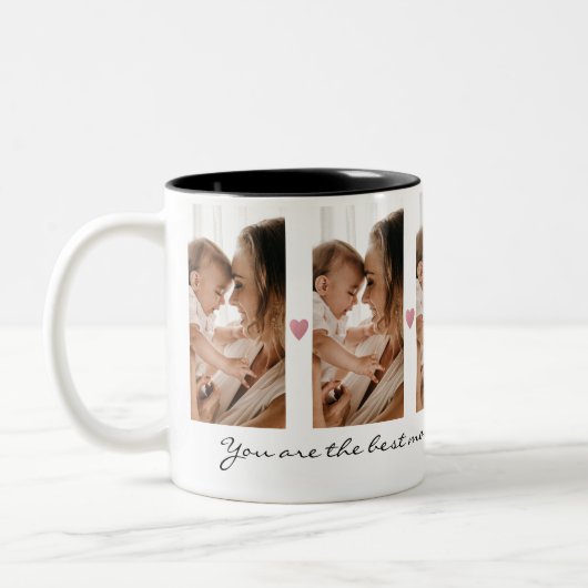5フォトコラージュピンクグリッターハート最高のマムエバー ツートーンマグカップ (左)