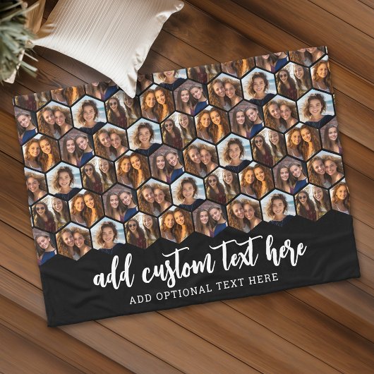 5フォトコラージュファンキー六角形パターン – 黒 フリースブランケット