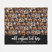 5フォトコラージュファンキー六角形パターン – 黒 フリースブランケット (正面(横))