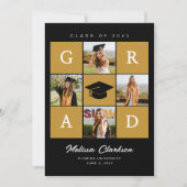 5フォトコラージュモダンブラック&マスタード卒業 招待状 (正面)