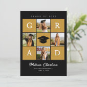 5フォトコラージュモダンブラック&マスタード卒業 招待状 (スタンド正面)