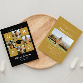 5フォトコラージュモダンブラック&マスタード卒業 招待状