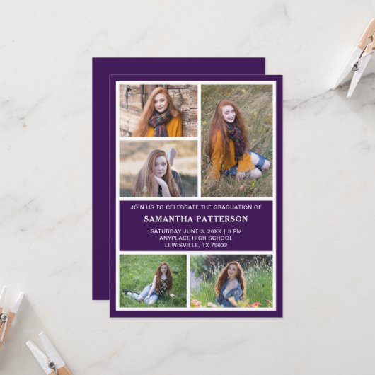 5フォトコラージュ卒業式招待状 カード (正面/裏面インサイチュ)