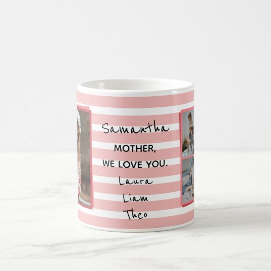 5フォトコラージュ母の日ピンクのストライプコフ コーヒーマグカップ (中央)
