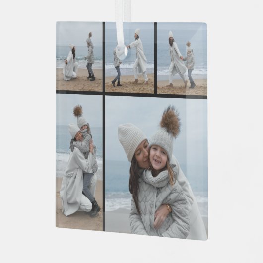 5フォトコラージュ私たちの初めてのクリスマス結婚のカップル ガラスオーナメント