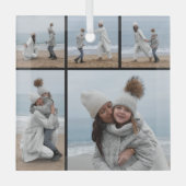 5フォトコラージュ私たちの初めてのクリスマス結婚のカップル ガラスオーナメント (正面)