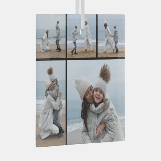 5フォトコラージュ私たちの初めてのクリスマス結婚のカップル ガラスオーナメント (正面右)