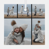 5フォトコラージュ私たちの初めてのクリスマス結婚のカップル ガラスオーナメント (裏面)