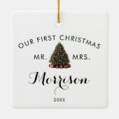 5フォトコラージュ結婚の初めてのクリスマス セラミックオーナメント (裏面)