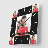 5フォトコラージュ結婚の記念日白黒 スクエア壁時計 (傾斜)