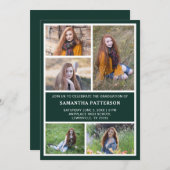 5フォトコラージュ緑と白の卒業 招待状 (正面/裏面)