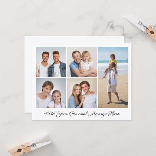 5フォトコラージュ自分の挨拶を追加フラット カード (正面/裏面インサイチュ)