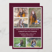 5フォトコラージュBurgundy赤と白の卒業 招待状 (正面/裏面)