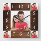 5フォトコラ結婚ージュの記念素朴材 スクエア壁時計 (正面)