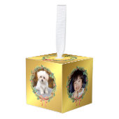 5フォトゴールドフォイルカスタムクリスマスリースキューブ キューブオーナメント (正面アングル)