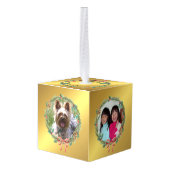 5フォトゴールドフォイルカスタムクリスマスリースキューブ キューブオーナメント (裏面アングル)