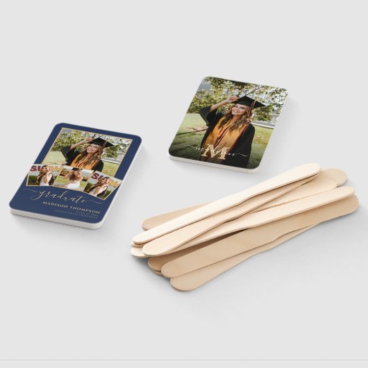 5フォトシンプル金ゴールド大学院ネイビーブルー ハンドファン (組立なし)