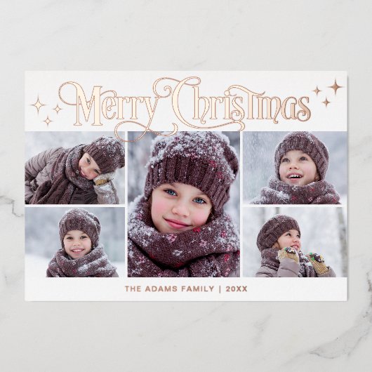 5フォトスパークルクリスマスグリーティングバラ金ゴールド 箔シーズンカード (正面)