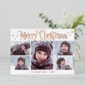 5フォトスパークルクリスマスグリーティングバラ金ゴールド 箔シーズンカード (立ち正面)