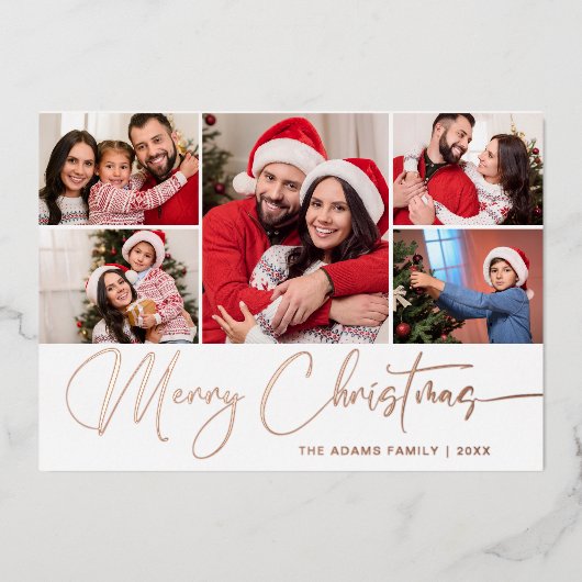 5フォトスパークルクリスマスグリーティングバラ金ゴールド 箔シーズンカード (正面)