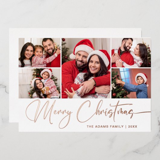 5フォトスパークルクリスマスグリーティングバラ金ゴールド 箔シーズンカード (正面/裏面)