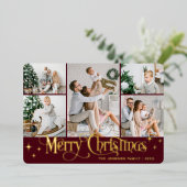 5フォトスパークルメリークリスマス金ゴールド 箔シーズンカード (立ち正面)