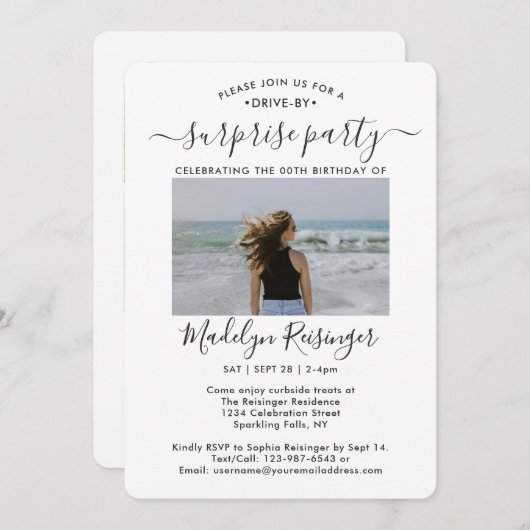 5フォトドライブバイサプライズバースデーパーティーパレード 招待状 (正面/裏面)